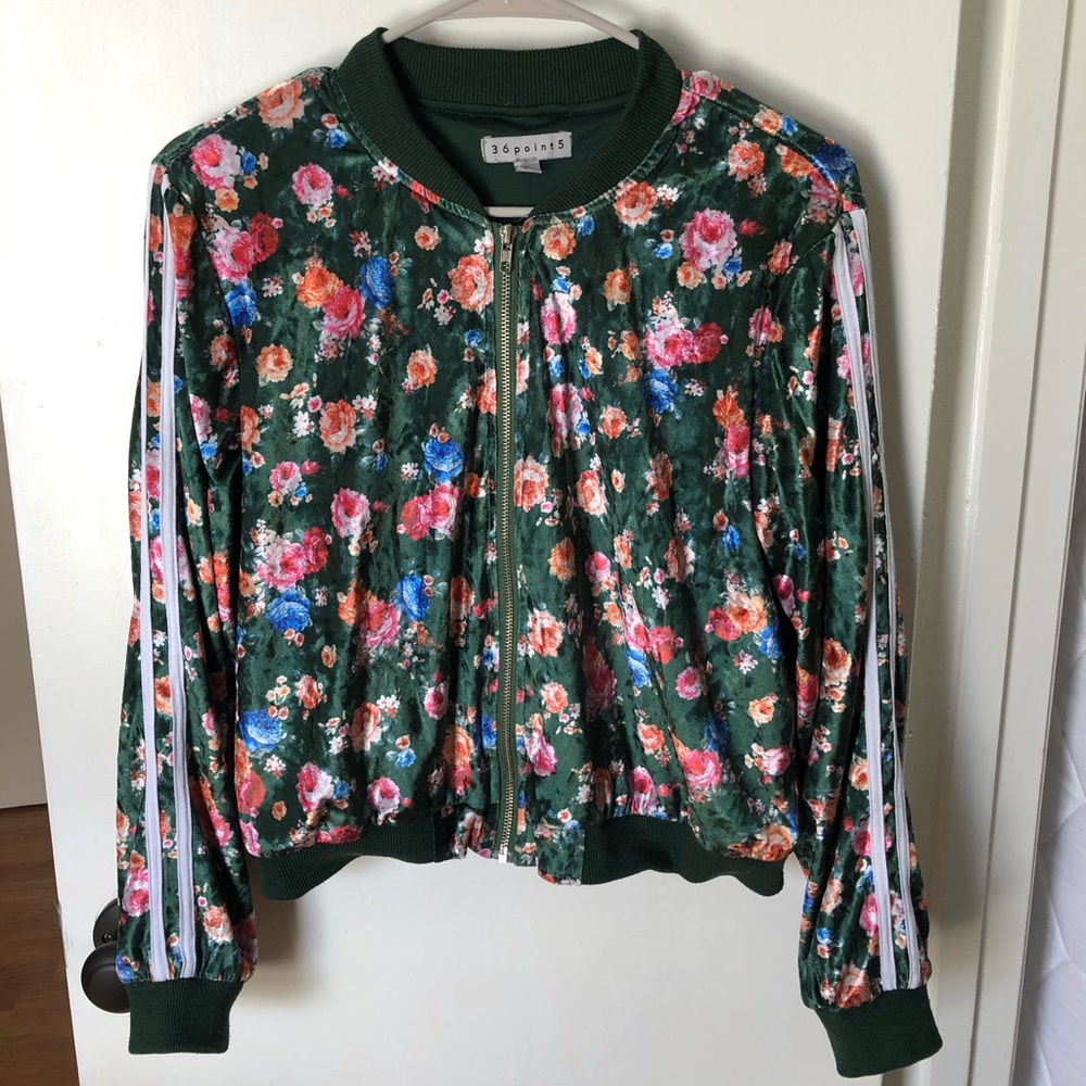 Floral Striped Zip-Up Jacket